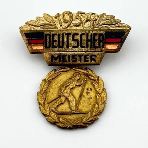 DDR Abzeichen Deutscher Meister Ski 1958 goldfarben