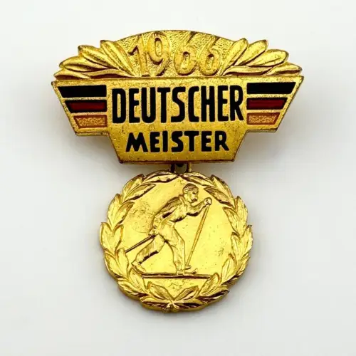 DDR Abzeichen Deutscher Meister Ski 1966 goldfarben