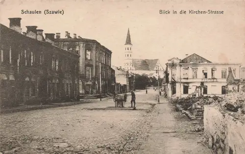 AK Schaulen Szwale Kirchen Strasse Straßenansicht Kirche Litauen Postkarte