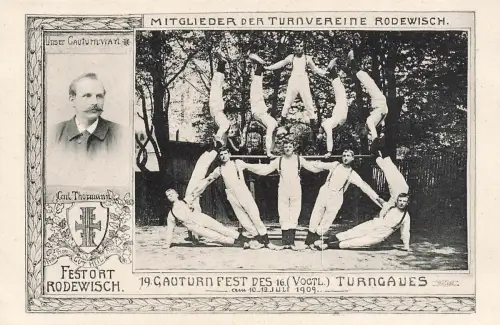 AK Rodewisch 19. Gauturnfest Turner Gruppenfoto Sachsen Vogtland Postkarte 1909