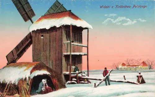 AK Widoki z Krolestwa Polskiego Windmühle Polen ungelaufen Postkarte