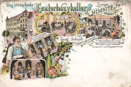 AK Chemnitz Weinschänke zum Eszterhazykeller Sachsen Werbekarte Litho