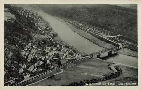 AK Wendischfähre Rathmansdorf Fliegeraufnahme Elbe Sachsen ungelaufen Postkarte