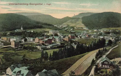 AK Untersachsenberg Georgenthal Stadtpanorama Sachsen Vogtland 1911 Postkarte