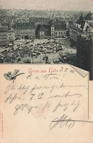 AK Halle Saale Marktplatz Sachsen-Anhalt 1900 gelaufen Postkarte