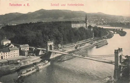 AK Tetschen a. Elbe Schloss Kettenbrücke Böhmen ungelaufen Postkarte