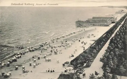 AK Ostseebad Kolberg Strand Prommenade Pommern gelaufen Postkarte