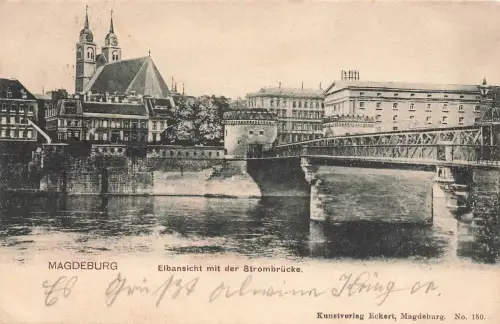 AK Magdeburg Elbansicht Strombrücke Sachsen-Anhalt 1904 gelaufen Postkarte