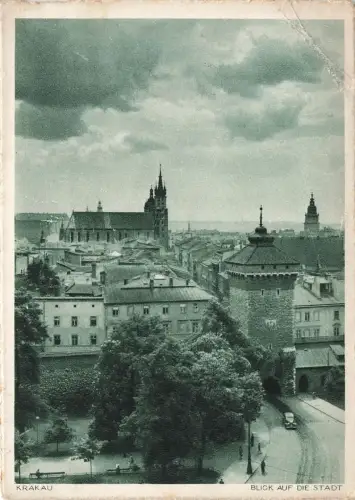 AK Krakau Stadtansicht Kirche Oldtimer Polen gelaufen Postkarte