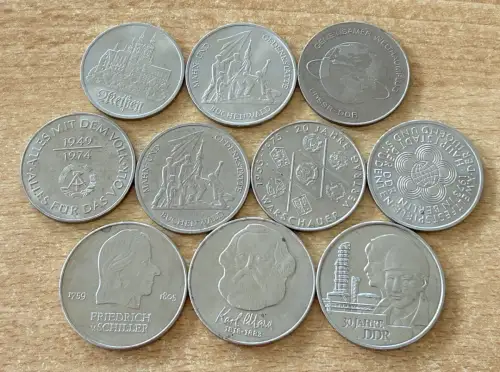 Lot/ Konvolut 10 x DDR Münzen 5, 10 und 20 Mark 1972 - 1983
