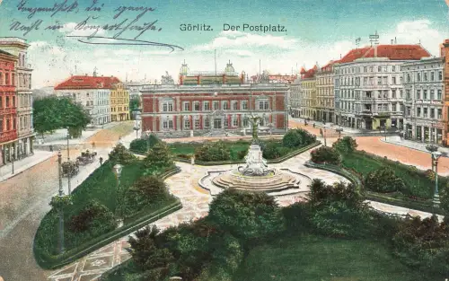 AK Görlitz Postplatz Pferdekutsche Sachsen 1910 gelaufen Postkarte
