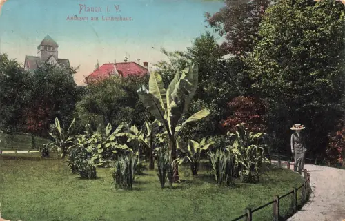 AK Plauen Anlagen am Lutherhaus Sachsen Vogtland 1913 gelaufen Postkarte