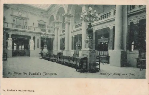 AK Prag Böhmische Sparkasse Innenansicht Böhmen ungelaufen Postkarte