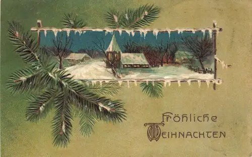 AK Weihnachten Fröhliche Weihnachten Winterlandschaft Tannenzweige 1913 geprägt