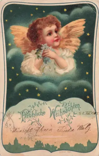 AK Weihnachten Fröhliche Weihnachten Weihnachtsengel 1905 gelaufen Postkarte