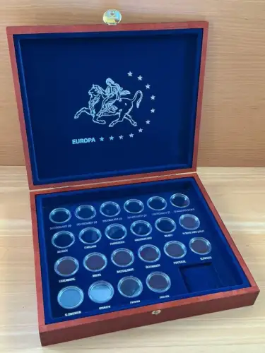 Leer Holz Etui Holzmünzbox EUROPA für 22 Münzen