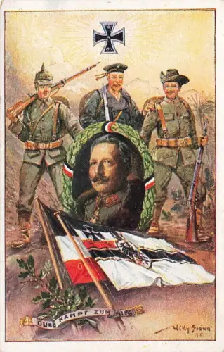 Durch Kampf zum Sieg Portrait Wilhelm II EK2 Willy Stöwer Patriotika AK