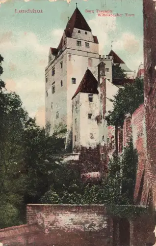 AK Landshut Burg Trausnitz Wittelsbacher Turm Bayern 1913 gelaufen Postkarte