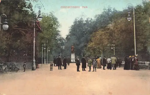AK Franzensbad Park Statue Böhmen 1915 gelaufen Postkarte