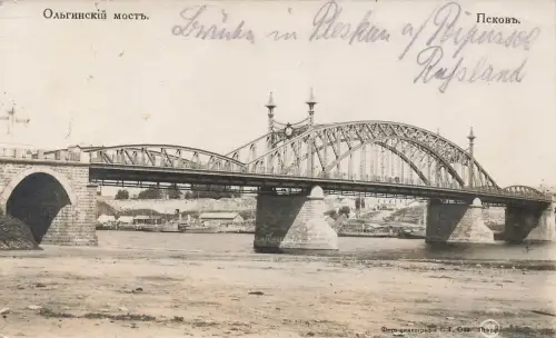 AK Pskow Olginski Brücke Welikaja Russland ungelaufen Postkarte