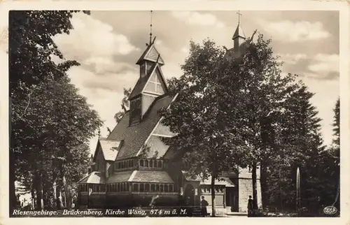 AK Brückenberg Kirche Wang Schlesien Riesengebirge 1936 gelaufen Postkarte