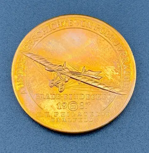DDR Medaille Grade Eindecker Erste Deutsche Flugpost Bork Brück 1987