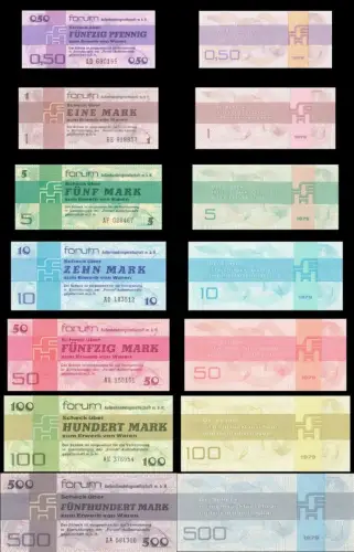 Orig. DDR Banknoten Satz 0,50-500 Mark FORUM-Warenschecks Kassenfrisch / UNC