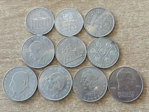 Lot/ Konvolut 10 x DDR Münzen 5, 10 und 20 Mark 1971 - 1987