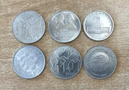 Lot/ Konvolut 6 x DDR Münzen 5 und 10 Mark 1973 - 1990