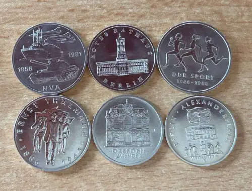Lot/ Konvolut 6 x DDR Münzen 5 und 10 Mark 1981 - 1988