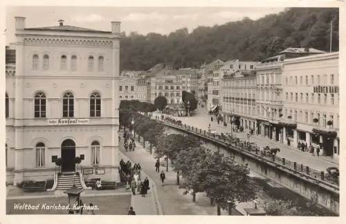 AK Karlsbad Kurhaus Kaffee Kursaal Oldtimer Pferdekutschen Böhmen Postkarte