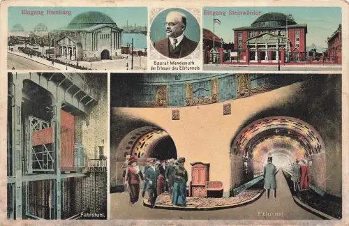 AK Hamburg Baurat Wendemuth Elbtunnel Fahrstuhl Hamburg 1938 gelaufen Postkarte