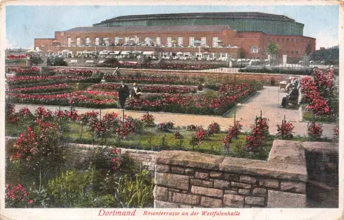 AK Dortmund Rossenterasse an Westfalenhalle Nordrhein-Westfalen Postkarte