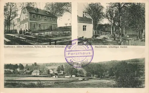 AK Mylau Gasthaus Altes Forsthaus Garten Sachsen Vogtland 1929 Postkarte