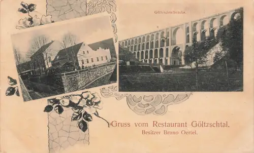 AK Mylau Restaurant Göltzschtal Brücke Vogtland Sachsen gelaufen Postkarte