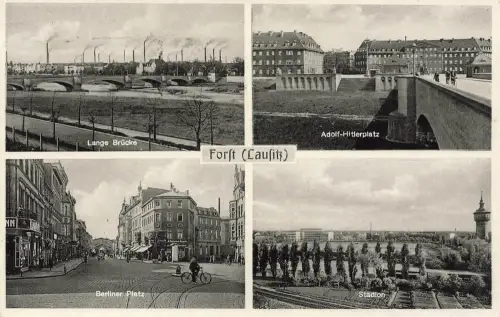 AK Forst Collage Lange Brücke Stadion Brandenburg Lausitz 1936 Postkarte