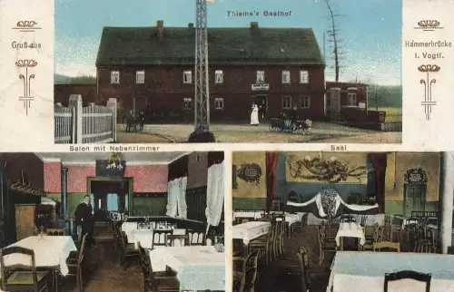 AK Hammerbrücke Thiemes Gasthof Salon Saal Sachsen Vogtland 1912 Postkarte