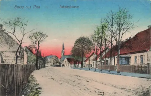 AK Vietz Bahnhofsstraße Straßenansicht Ostbrandenburg 1916 Feldpostkarte