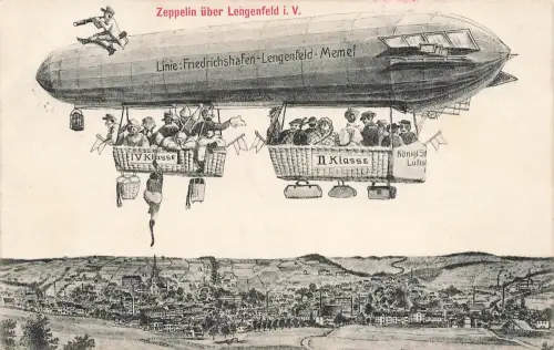 AK Lengenfeld Zeppelin Luftschiff Friedrichshafen Memel Sachsen Vogtland 1912