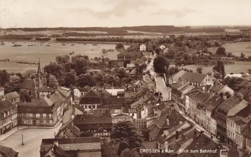 AK Crossen a. Oder Blick zum Bahnhof Kirche Ostbrandenburg 1930 Postkarte