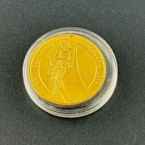 Laos 10 Kip 1991 Barcelona Olympische Spiele Radfahrer vergoldet