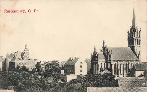AK Rastenburg St. Katharinenkirche Ostpreussen gelaufen Postkarte