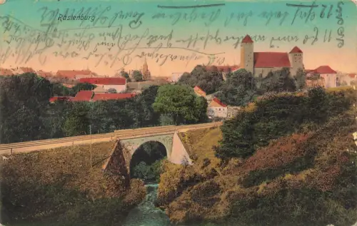 AK Rastenburg Stadtansicht Burg Brücke Ostpreussen 1911 gelaufen Postkarte
