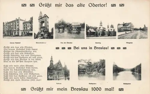 AK Breslau Odertor Rathaus Stadtgraben Spruchkarte Schlesien Postkarte