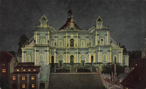 AK Albendorf Basilika elektrisch beleuchtet Nacht Schlesien 1939 Postkarte