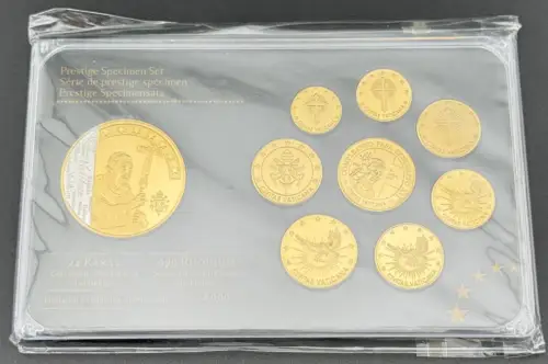 Vatikan KMS 2013 Papst Benedikt Specimensatz vergoldet Kursmünzensatz