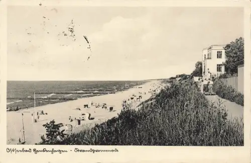 AK Ostseebad Henkenhagen Strand Prommenade Pommern 1938 gelaufen Postkarte