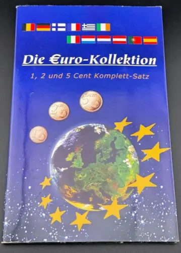 Euro Kollektion 1,2, 5 Cent Münzen der ersten 12 Euroländer im Folder