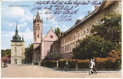 AK Teplitz Schönau Schlossplatz Böhmen 1931 gelaufen Postkarte