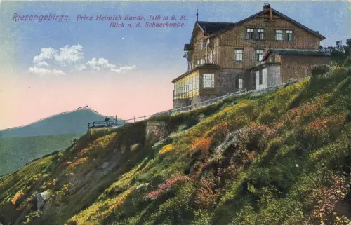 AK Riesengebirge Berghotel Prinz Heinrichbaude Schneekoppe Schlesien Postkarte